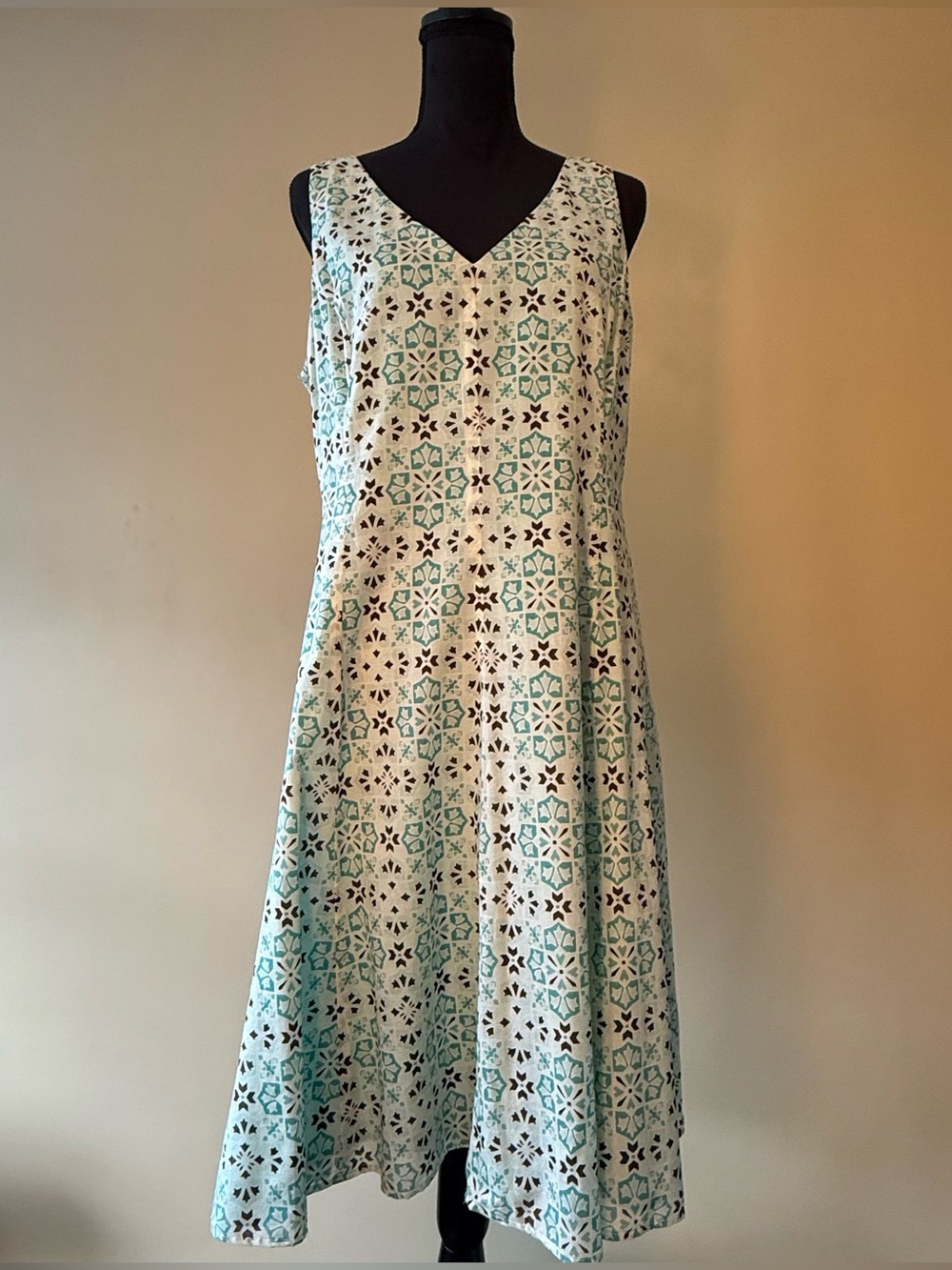 Women’s Cotton Sleeveless A-:Line Midi Dress Green Size 14 Jones New York Lined